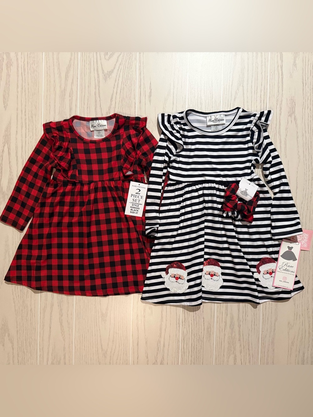Rare Editions Toddler Girls 4T Christmas Santa Plaid Holiday Dress Bundle NWT